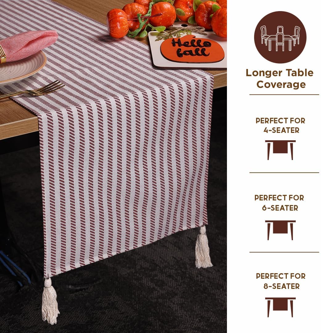 Folkulture 72 inches Long Fall Table Runner, 100% Cotton for Fall Decor or Boho Decor, Table Runners with Tassles for