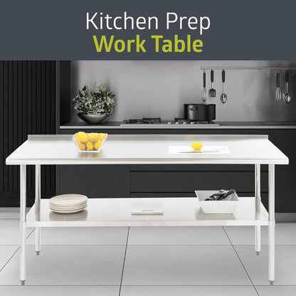 Pearington NSF Certified Stainless Steel Kitchen Prep and Work Table, Commercial Work Table for Restaurant and Home, 72" x 30", Stainless Steel