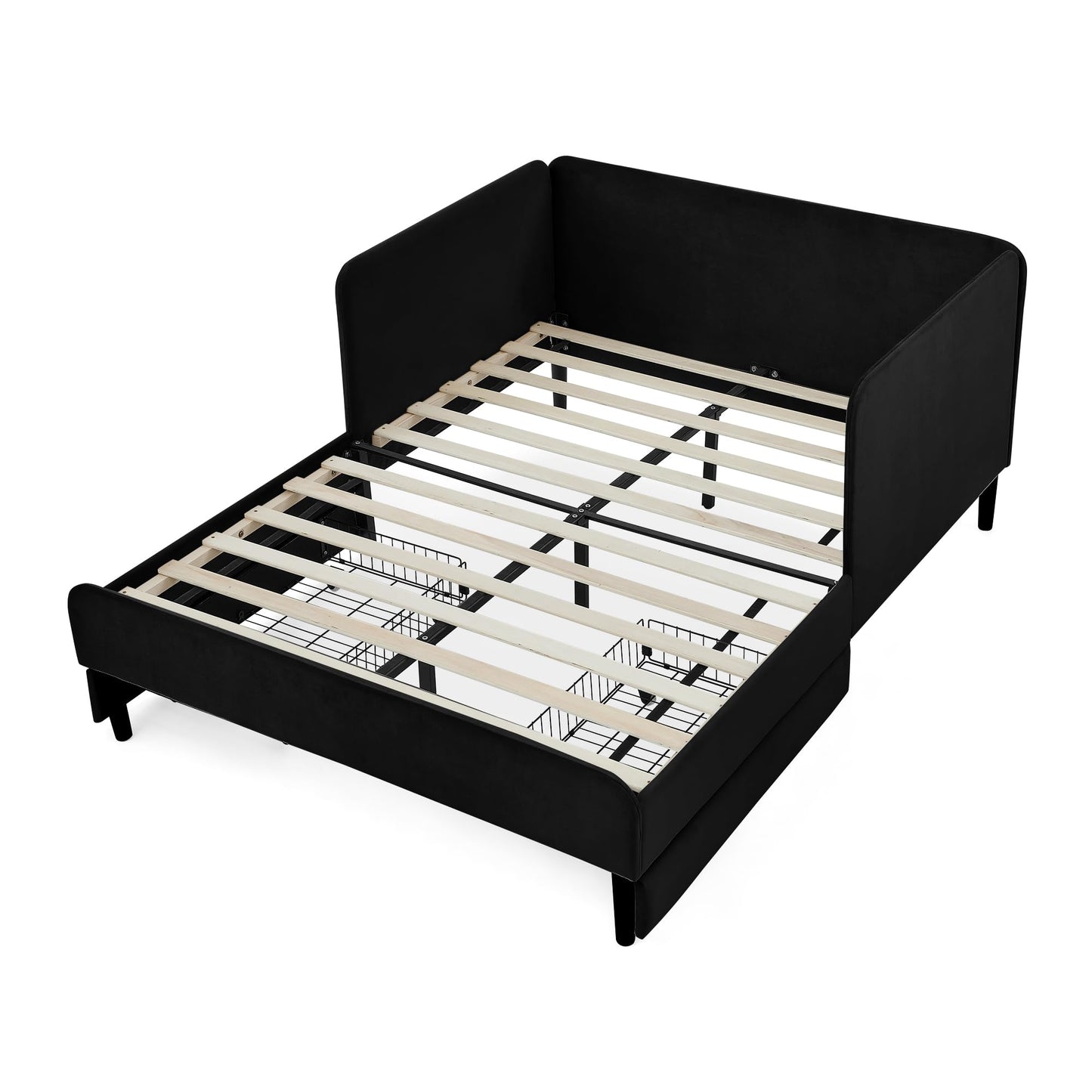 Bellemave Kids Bed with Rails, Full Upholstered Platform BedFrames with Rails and Storage Drawers for Kids, Full Daybed Frame for Boys/Girls/Adults, Black