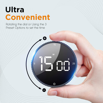 Upgrade Digital Kitchen Timer - Magnetic Countdown Countup Visual Pomodoro Timer with Large LED Display, 3-Preset Times (5, 15, 25), 3 Volume Levels, Ideal for Cooking, Baking and Fitness (1, Black)