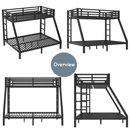 Bellemave Metal Twin XL Over Queen Bunk Bed for Adults/Kids,Heavy Duty Adults Bunk Beds with Guardrail & Ladders,Queen Size Bunk Beds for Teens,Black