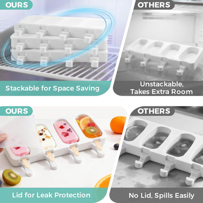 3 Set Popsicles Molds with Lids, Large Cake Pop Mold Cakesicle Mold 4 Cavities with 100 Wooden Sticks, Silicone Reusable Ice Pop Molds for Cake Pops, Ice Pops, Cakesicles, Ice Cream, White