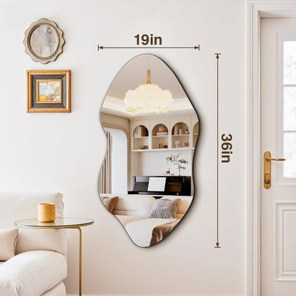 FICTOR Irregular Asymmetrical Wall Mirror, 36" x 19" Modern Decorative Mirror for Entryway, Bathroom, Bedroom, Living Room, Dining Room