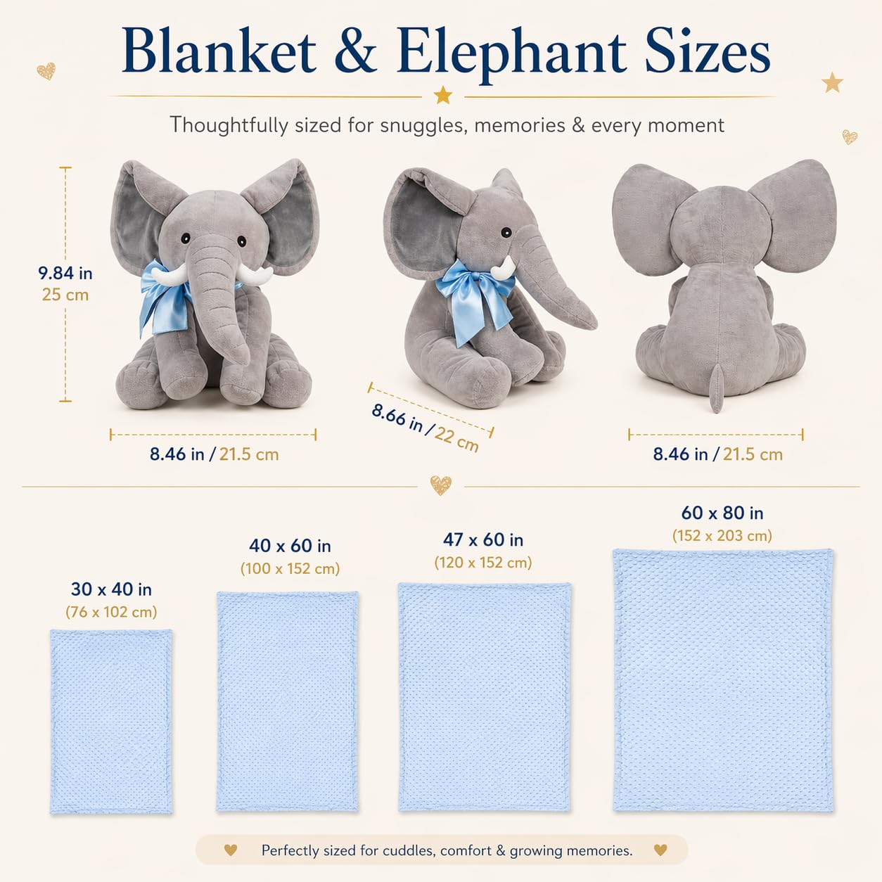 Dyoart Personalized Woven Basket with Gift Bags & Ribbons, Decorative Basket with Elephant Stuffed Animal and Blanket Set, Handle Storage Basket for Nursery Toy Pet, Birthday Baby Shower Gifts Set