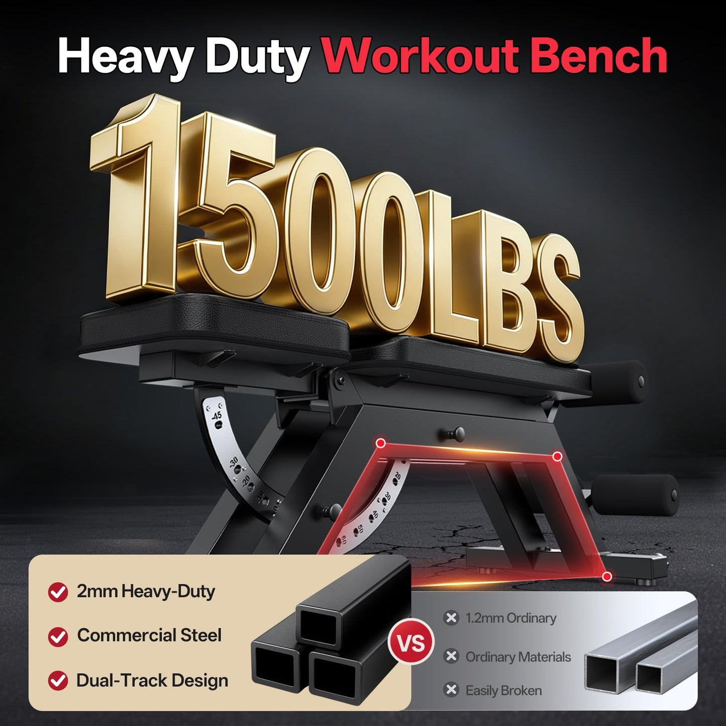 JOROTO Adjustable Sit-Up Weight Bench, 1500 lb Capacity Decline Ab Workout Bench, Heavy-Duty Flat/Incline Bench for Home Gym Strength Training