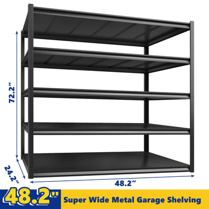 REIBII Garage Shelving 48.2" W Storage Shelves 3000LBS Heavy Duty Shelving Adjustable Metal Shelf Industrial 5 Tier Pantry Shelves for Basement Warehouse Supermarket 72.2"H x 24.2"D x 48.2"W, 2 Pack