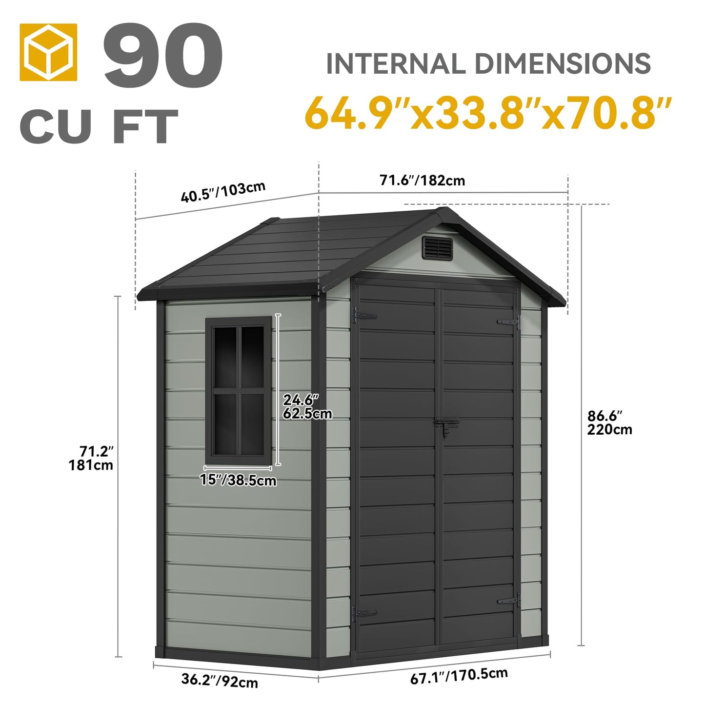 DWVO 6x4 FT Outdoor Storage Shed with Reinforced Floor, Resin Storage Shed with Lockable Door, Window and Vents, Waterproof Plastic Tool Shed for Garden Patio Backyard