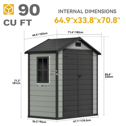 DWVO 6x4 FT Outdoor Storage Shed with Reinforced Floor, Resin Storage Shed with Lockable Door, Window and Vents, Waterproof Plastic Tool Shed for Garden Patio Backyard