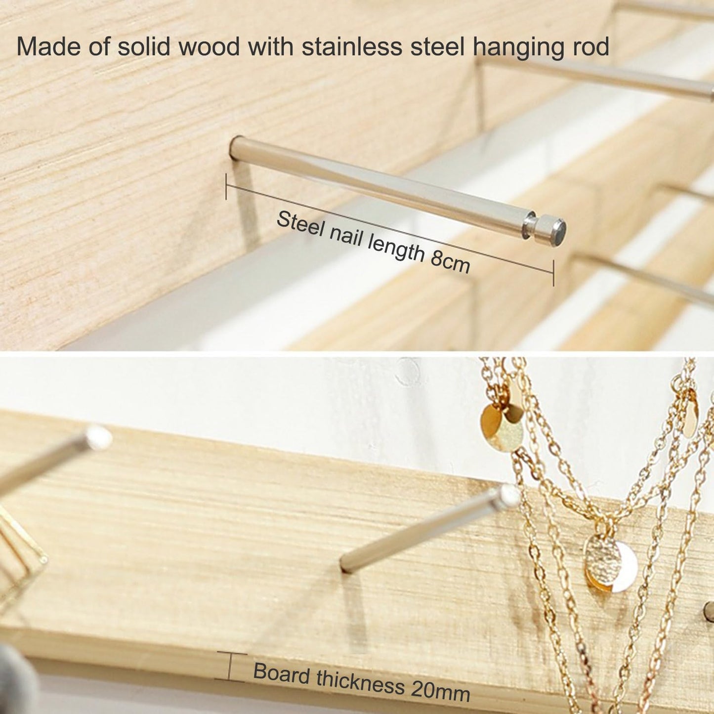 DLYZAYE Jewelry Organizer Wall Mounted, 6-Pack Wooden Necklace Hanger & Bracelet Display Rack, Home & Retail Accessory Storage Solution, Elegant Wall Decor for Jewelry Lovers