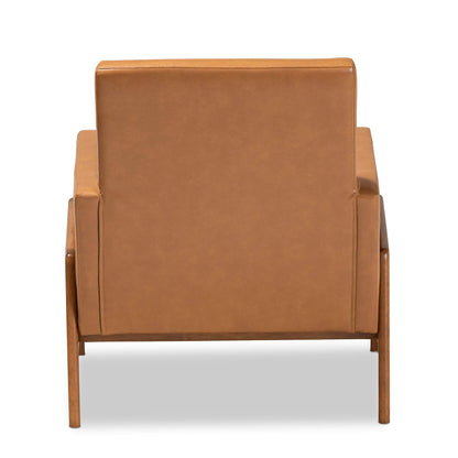 Baxton Studio Perris Mid-Century Modern Tan Faux Leather Upholstered and Walnut Brown Finished Wood Lounge Chair