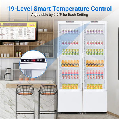 Takywep Commercial Display Refrigerator Case 10.9 Cu.ft, Floor-Standing Display Refrigerator with LED Light & Adjustable Shelves, Fridge Display Cabinet with Casters for Cakes, Coffee, Bakery, Store