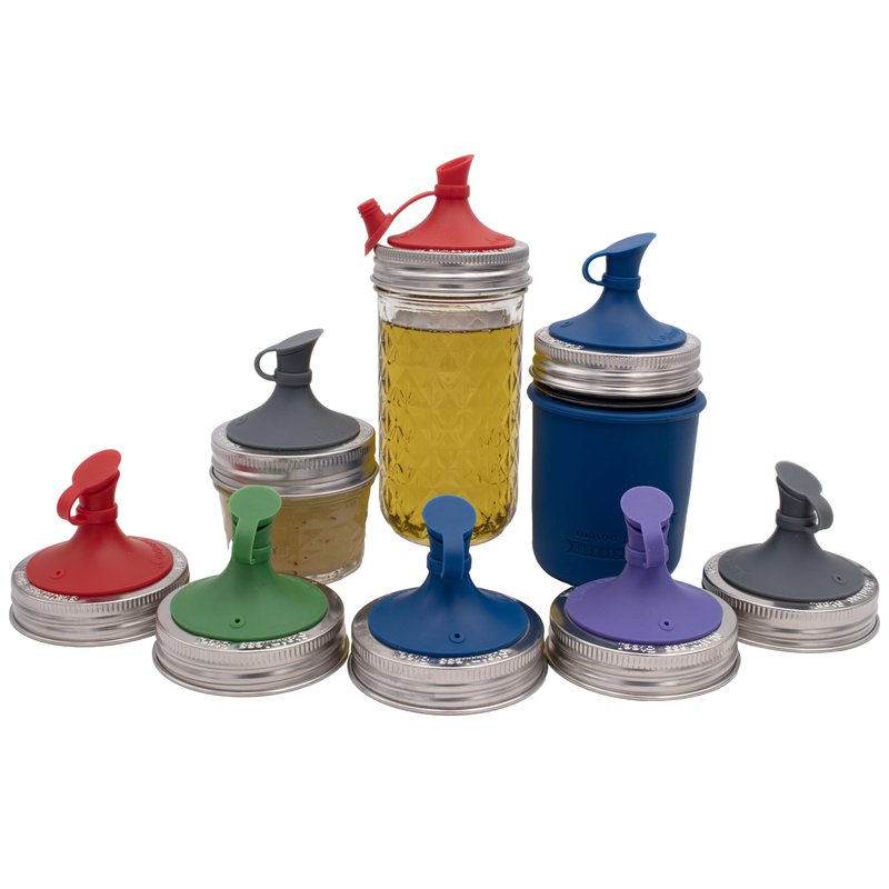 Deep Blue Oil Cruet Pour Spout Silicone Insert for Mason Jars (2 Pack, Regular Mouth)