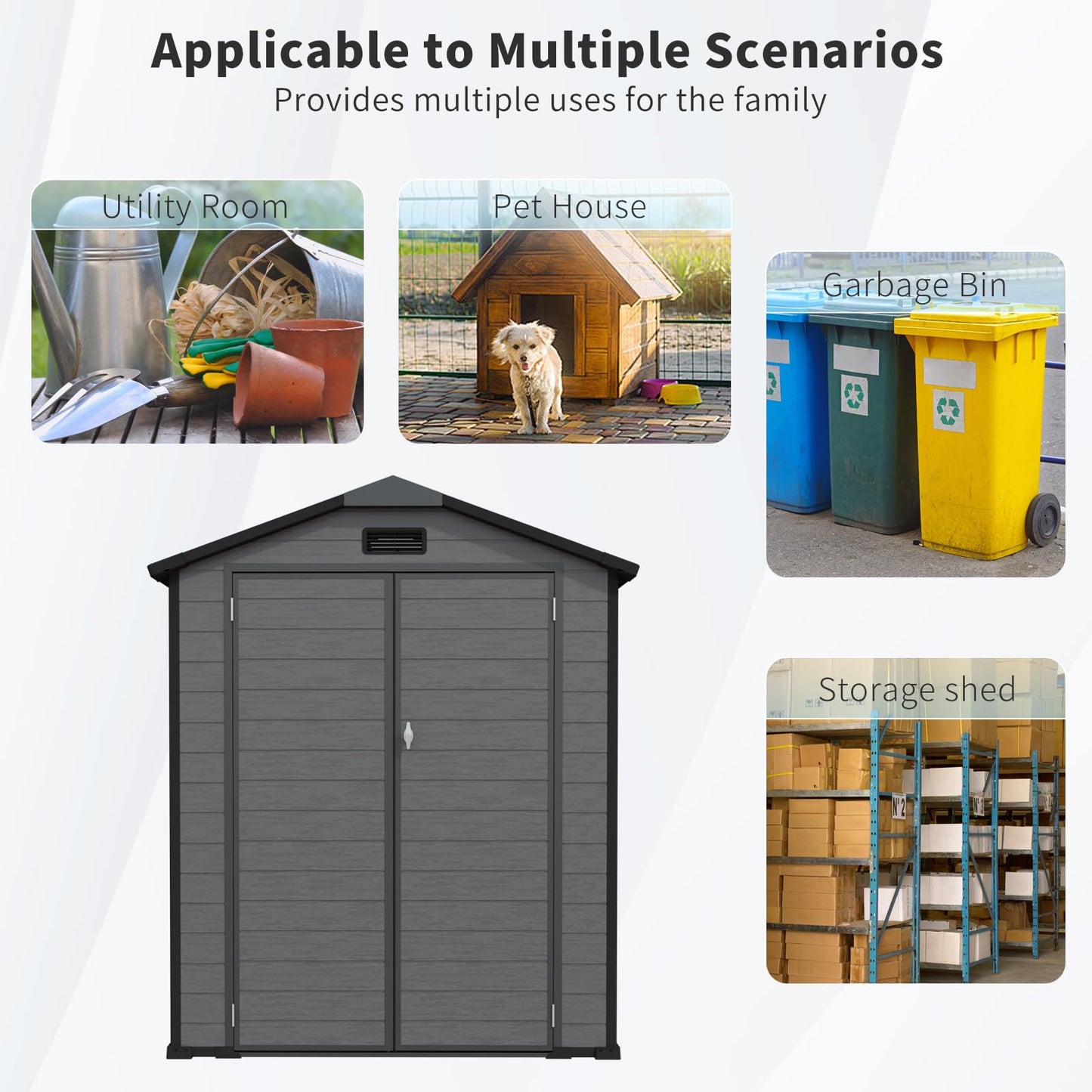 YOPTO 6x6 FT Plastic Outdoor Storage Shed,Waterproof Storage Shed with Lockable and Window,Cabinet House w/Floor & Vents,for Storing Bicycles,Lawnmowers,Dark Gray