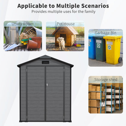 YOPTO 6x6 FT Plastic Outdoor Storage Shed,Waterproof Storage Shed with Lockable and Window,Cabinet House w/Floor & Vents,for Storing Bicycles,Lawnmowers,Dark Gray