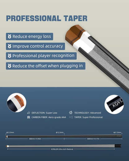 KONLLEN Carbon Fiber Pool Cue Stick Low Deflection Pool Cue Profession Billiards Cue Set for Adults with Billiards Accessories