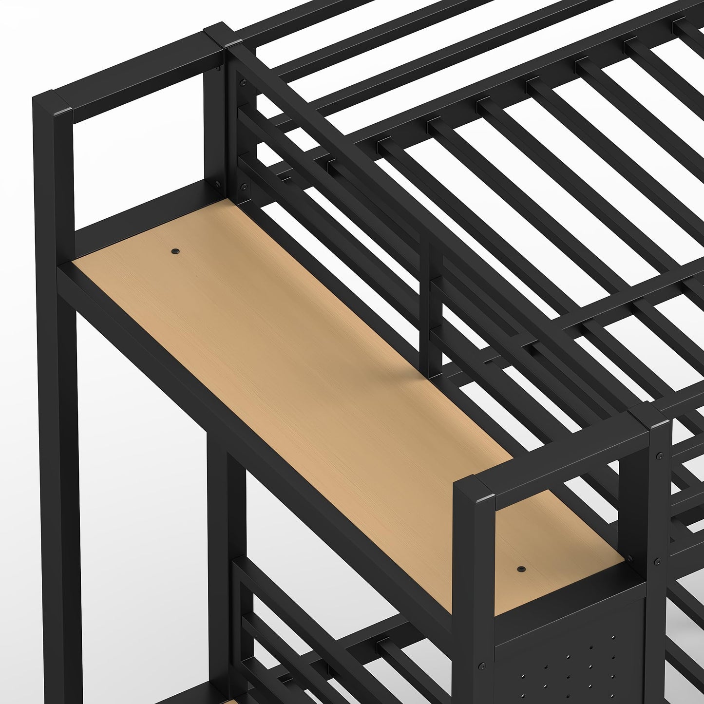 Bellemave Bunk Bed Twin XL Over Twin XL,Metal Bunk Bed with Shelf and Guardrails,Queen Bunk beds with Storage Drawers and Clothes Hooks for Kids, Teens & Adults（Black）