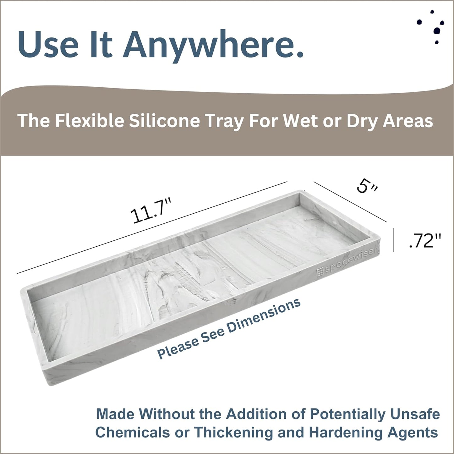 Countertop and Vanity Tray, 11.7" Shatterproof Bathroom Tray, Flexible Silicone Soap Tray for Kitchen, Toilet Tank
