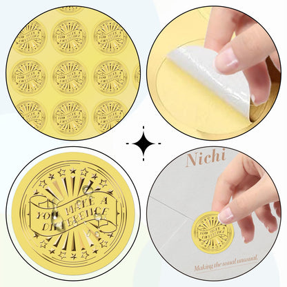 CRASPIRE 625Pcs You Make a Difference Gold Envelopes Seals Stickers 1.5" Foil Embossed Self Adhesive Certificates Round Labels for Invitation Graduation Award Diplomas Wedding Gift Wrapping Decor