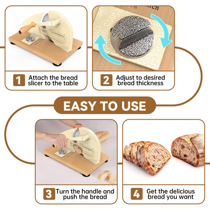 Upgrade Manual Bread Slicer for Homemade Sourdough Bread, Classic Hand Crank Home Bread Slicer With Scale Line and Steel Fence, Sharp Blade, Adjustable Width for Homemade & Commercial Use