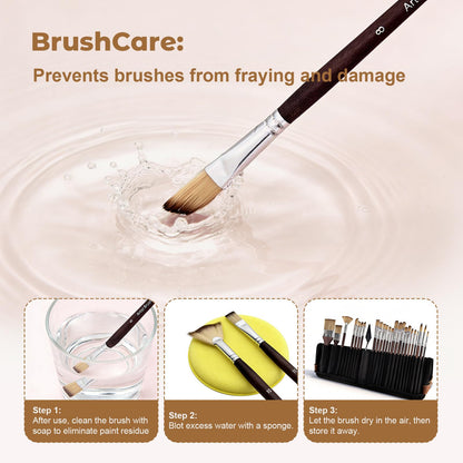 Paint Brush Holder Case for Artists with 27Pcs Paint Brushes,Brush Organizer with Standing Paint Brushes Set with Round Flat Fan Filbert Cat Tongue Dagger Palette Knife Travel Paintbrush Storage Bag