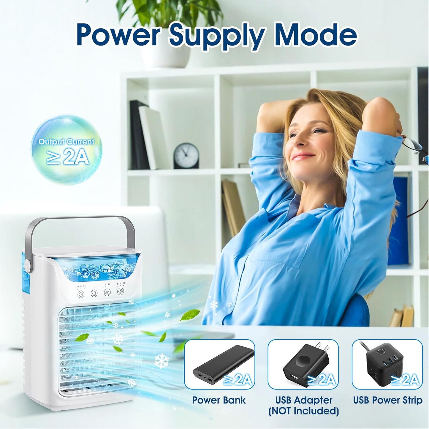 Portable Air Conditioner Fan 4 in 1, 700ML Mini Cooler with Touchscreen, 3 Speed Humidify & 7 LED Light