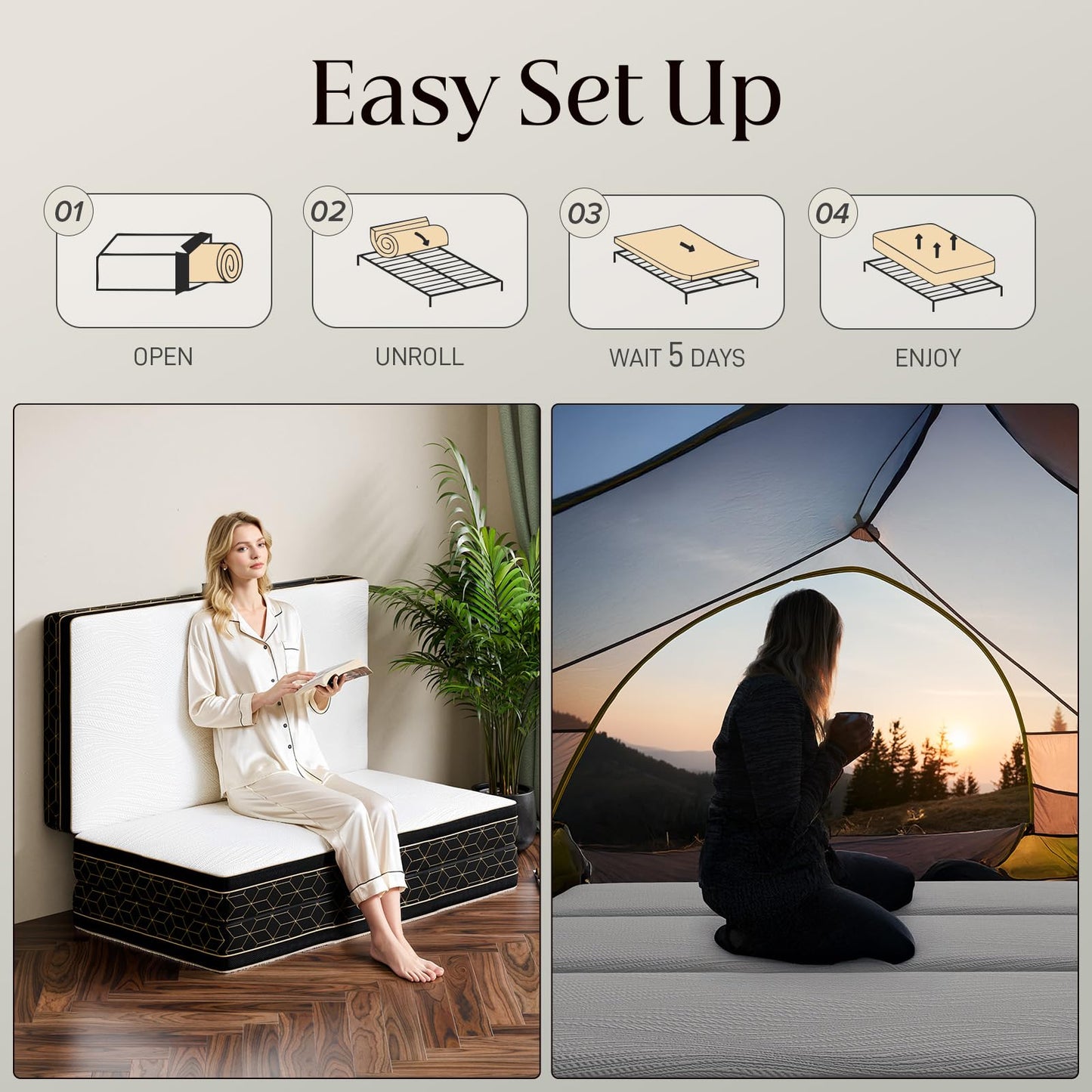 GEMBED Tri-Fold Memory Foam Mattress Queen - 6 Inch Portable Folding Mattress with Handle & Washable Cover, Floor Bed with Non-Slip Base, Space-Saving for Room, Travel, Guest Bed, RV, 78"x58"x6"
