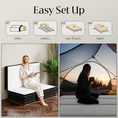 GEMBED Tri-Fold Memory Foam Mattress Queen - 6 Inch Portable Folding Mattress with Handle & Washable Cover, Floor Bed with Non-Slip Base, Space-Saving for Room, Travel, Guest Bed, RV, 78"x58"x6"