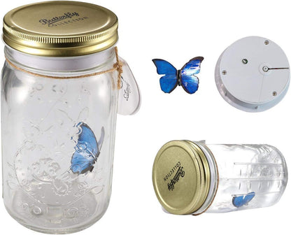 Glass Animated Butterfly in a Jar with LED Light - Gift Decoration (Blue)