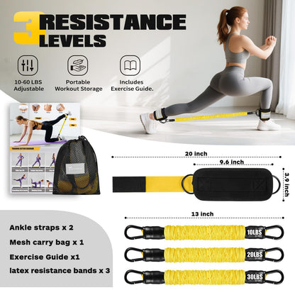 Ankle Resistance Bands with Cuffs, Leg and Glutes Workout Equipment, Resistance Bands with Ankle Straps for Cable Machine Kickbacks, Booty Workouts, Lower Body Exercises - Home Gym Exercise Equipment