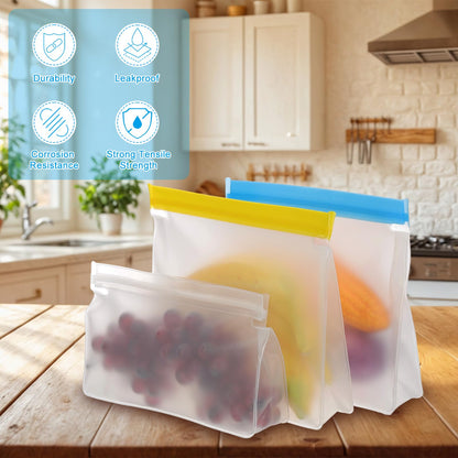 PATIKIL 8.7"x2"x5.3" Reusable Freezer Bag, 3 Pcs Leakproof Zip Food Storage Stand Up Bags Fridge Snack Vegetable Fruit Ice Container for Long-Lasting Freshness, Black