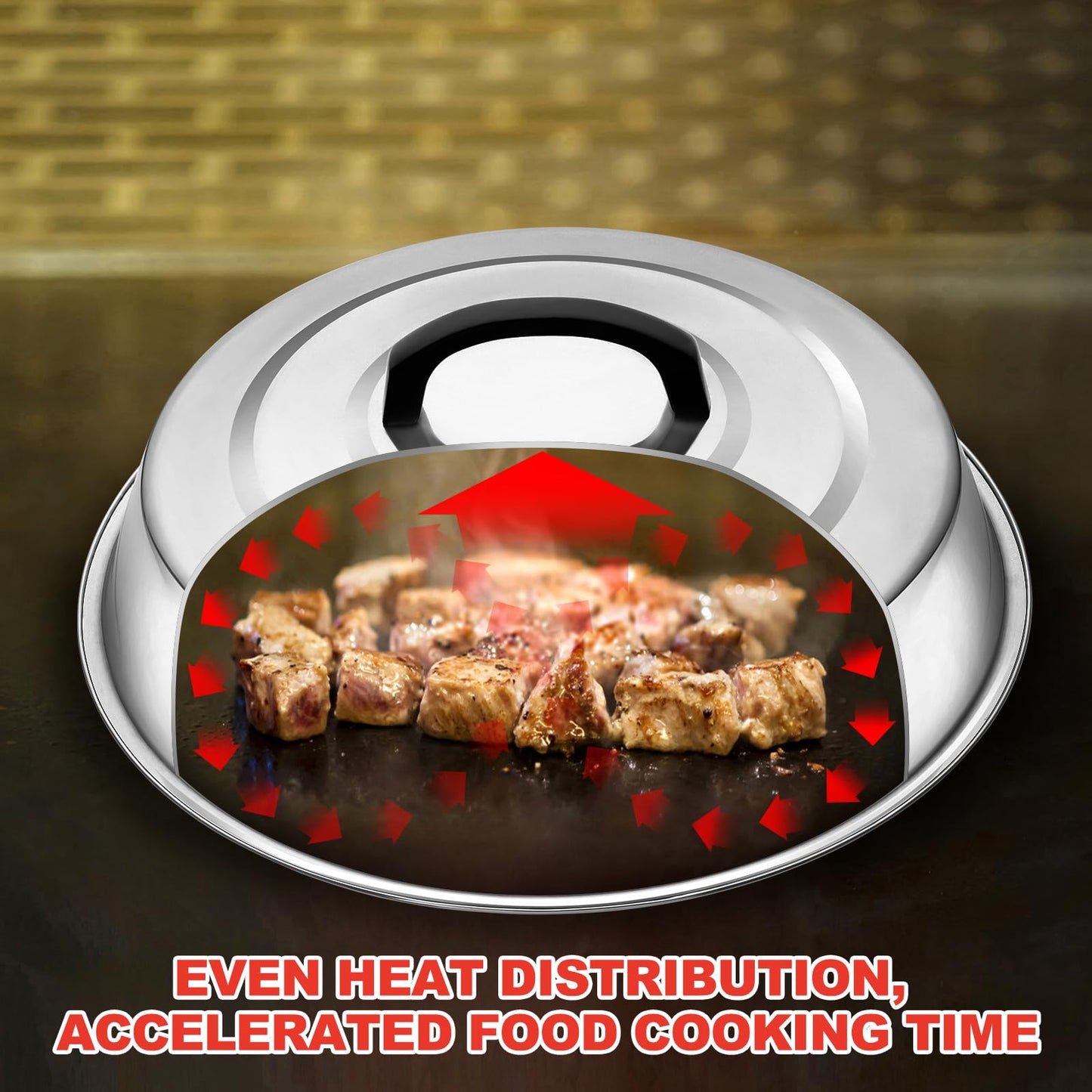 Round Basting Cover - 2 Pieces, 12.2 Inch Metal Steamer Dome Grill Accessories for Blackstone, Cheese Melting Dome for Griddle Cooking & Steaming, Good for Outdoor & Indoor