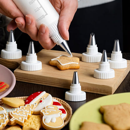 LemonRoad 4 Pcs Piping Bottles for Icing Cookie Decorating Supplies Plastic Squeeze Bottles with 6 Different Piping Tips for Cookie Icing Kit Pancake Squeezing Applicator Writer(8 Oz，4 oz)