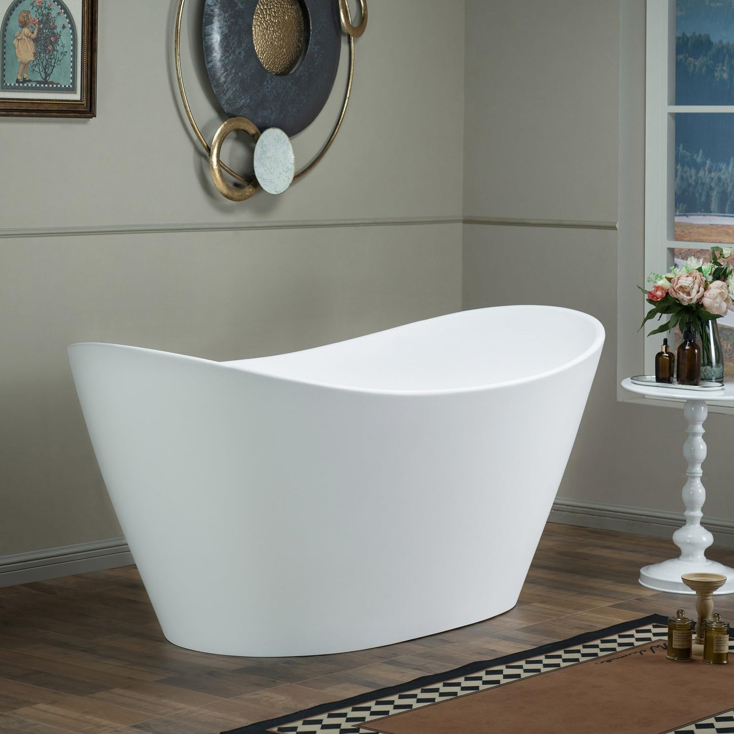 WOODBRIDGE 67 in. x 31.5 in. Stone Resin Luxury Contemporary Solid Surface Freestanding Bathtub in Matte White