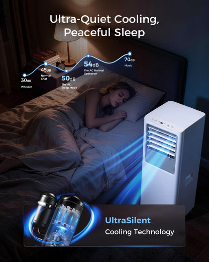Energlow 8000 BTU Portable Air Conditioner, 5-in-1 Cools 350 Sq.Ft, Quiet AC Unit with Fan & Dehumidifier, LED Display, Remote, 24H Timer, Window Kit, for Bedroom/Office/Dorms/Apartment