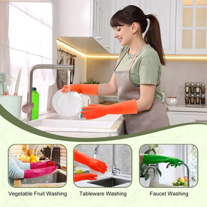 Gdotmely 3 Pairs Rubber Dishwashing Gloves,Rubber Cleaning Gloves, Reusable Kitchen Glove for Household,Waterproof