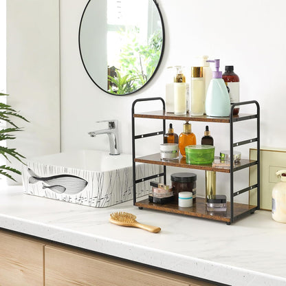 Set 2 3-Tier Counter Countertop Counter TWJ001H-2 IBUYKE of Bathroom Organizer, Tray Storage Shelf, Kitchen Spice Rack