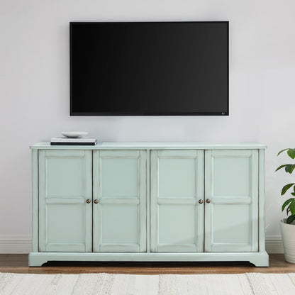 Crosley Furniture Holbrook Traditional Sideboard Buffet Cabinet, Kitchen Storage, Living Room TV Stand, Distressed Seafoam Blue
