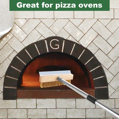ACXFOND Aluminum Pizza Oven Brush, Grill Brush with Scraper and 3 Sections of Detachable Long Rod Design for Commercial Cleaning, Restaurants, Kitchens, BBQ Shelf Or Any Grill