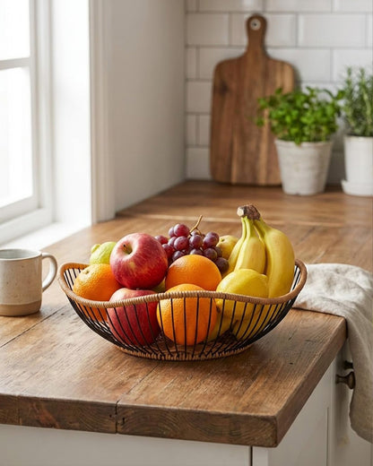 Zitonyang Wire Fruit Basket, Metal Fruits Basket Countertop Fruit Bowl Metal Wire Baskets For Fruits, Vegetables, Breads, Snacks (Brown, 13.2 x 3.9 inches)