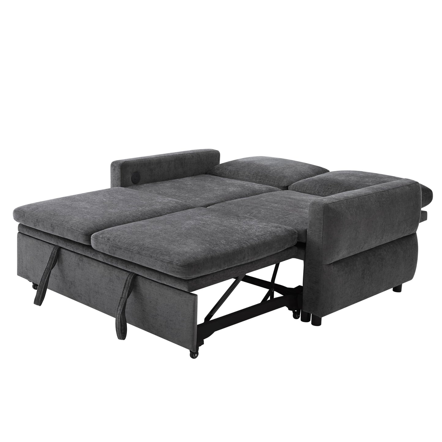Convertible Sofa Bed Loveseat with Adjustable Backrest, Chenille Sleeper Couch with USB Ports, 3 Position Reclining Sofa Bed for Small Spaces Apartment Guest Room, Modern Compact Furniture, Grey