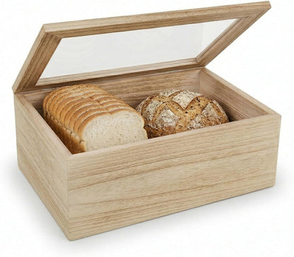 Cherim Counter Wooden Bread Box for Kitchen Keeps Bread Fresh Longer, Large Bread Storage Container with Acrylic Window