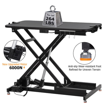 PioneerWorks Electric Dog Grooming Table, Height Adjustable (9.4"-39.4") Pet Grooming Table with Leveling Wheels, X-Lift, Anti-Slip Tabletop, 47" Heavy Duty Dog Grooming Station, Black