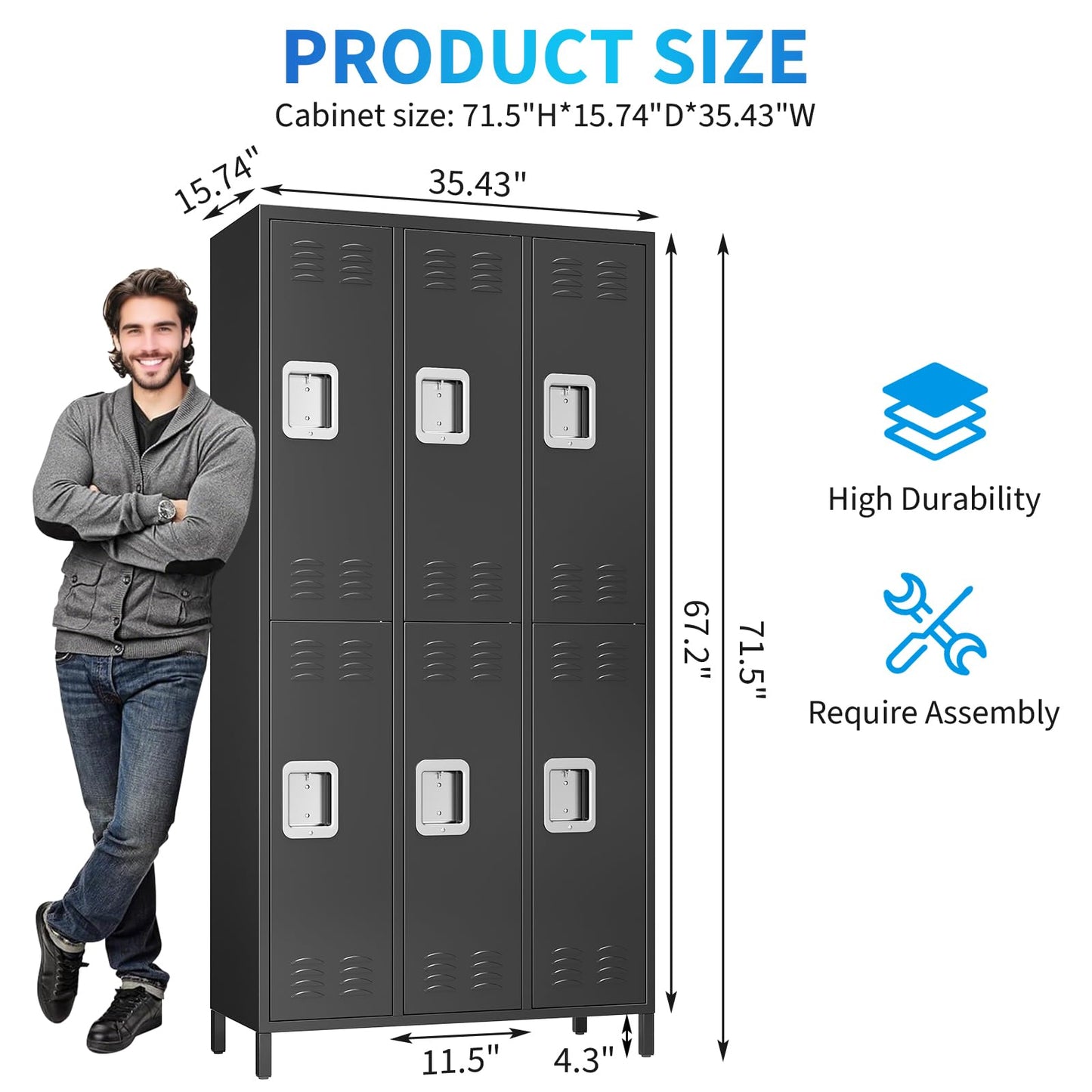 TrailBlaze Metal Lockers for Employees, 6 Doors Steel Metal Locker for School Office Gym Bedroom Home, Industrial Garage Locker Storage Locker, Assembly Required
