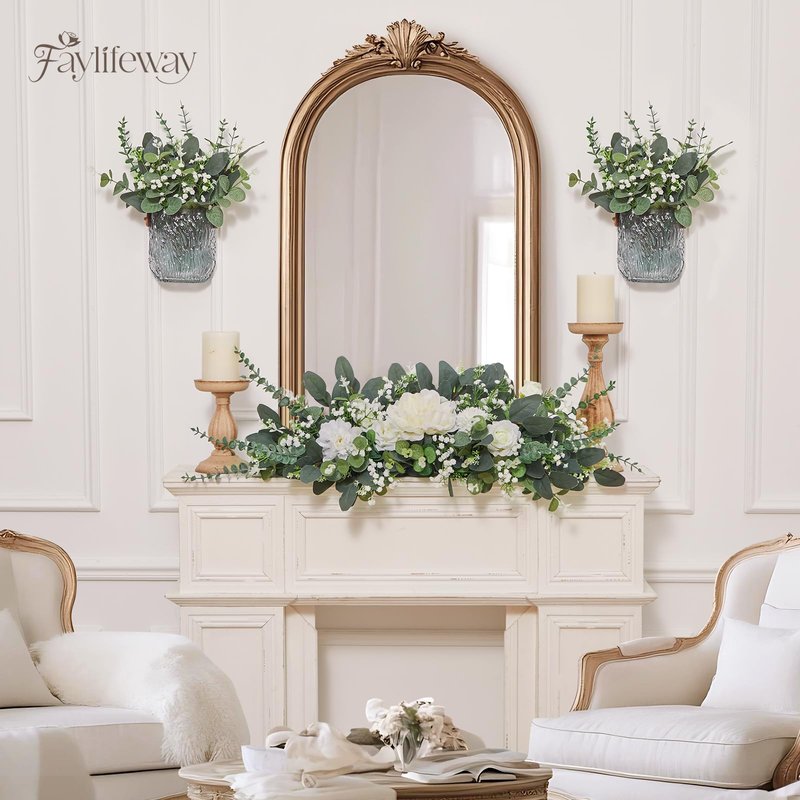 Faylifeway 120 Pcs 4 Kinds Mixed Eucalyptus Greenery Stems, Baby Breath Flowers Artificial Bulk and Greenery Stems for DIY Bouquets Wedding Home Floral Decor