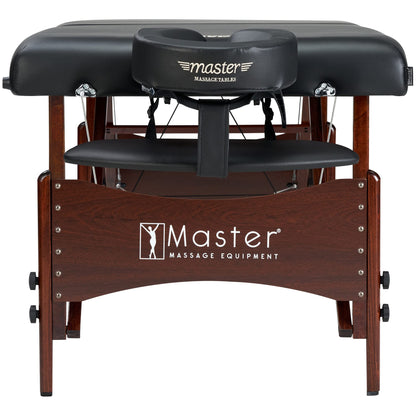 Master Massage Newport Portable Massage Table Package with Denser 2.5" Cushion, Walnut Stained Hardwood, Steel Support Cables, Pillows & Accessories, Black, 30"