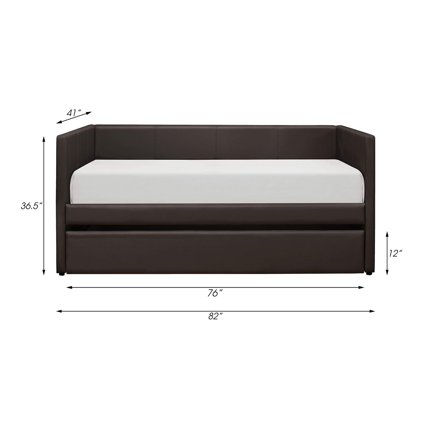 Lexicon Adeline Faux Leather Upholstered Daybed and Trundle, Twin, Brown