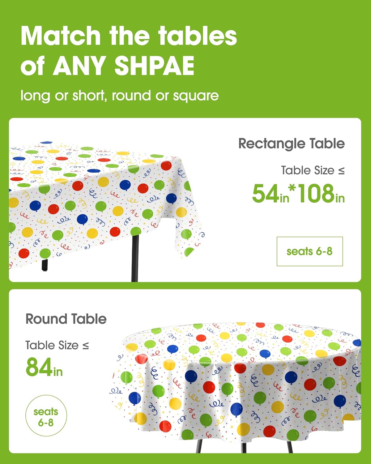 Pureegg Disposable Plastic Tablecloths - 54 x 108 Inch, Leakproof & Sturdy for Birthday Parties & Picnics