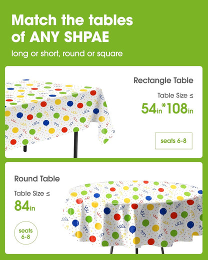 Pureegg Disposable Plastic Tablecloths - 54 x 108 Inch, Leakproof & Sturdy for Birthday Parties & Picnics