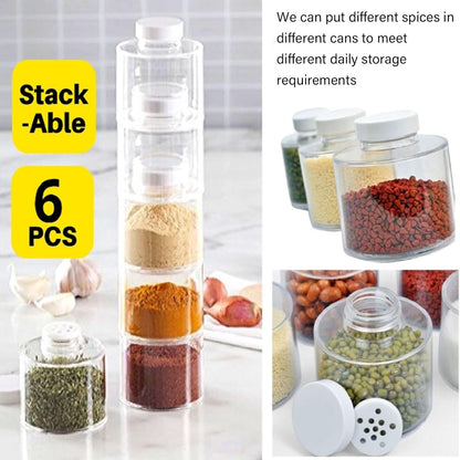 Atyhao Portable Spice Rack, Transparent Spice Storage Box, 6pcs Stackable Seasoning Pot for Kitchen