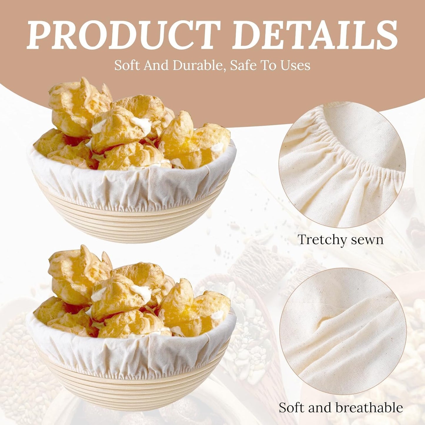 2 Pcs Bread Proofing Basket Cloth Liner, Oval Baking Dough Sourdough Baskets Cover Proofing Cloth for Home Baking -